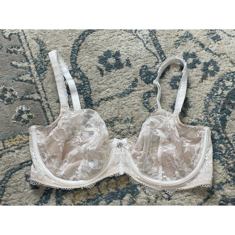 Victoria’s Secret 34DDD Unlined Lace Demi Bra Nude White Underwire Sexy
